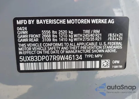2024 BMW X3 M40I from USA, damaged, VIN 5UX83DP07R9W46134